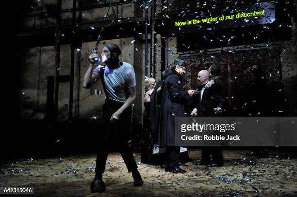 Lars Eidinger as Richard III with artists of the company in Schaubuhne Berlin's production of William Shakespeare's Richard III directed by Thomas...