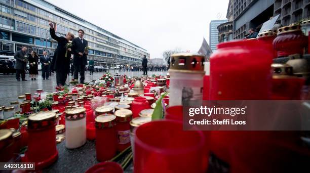 German Chancellor Angela Merkel and Canadian Prime Minister Justin Trudeau prepare to lay flowers at a memorial to the victims of the December Berlin...