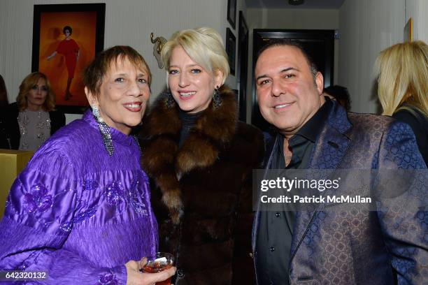 Lucia Kaiser, Dorinda Medley and John Mahdessian attend the Tahor Group Presents Inbal Dror and Madame Paulette at Madame Paulette on February 16,...