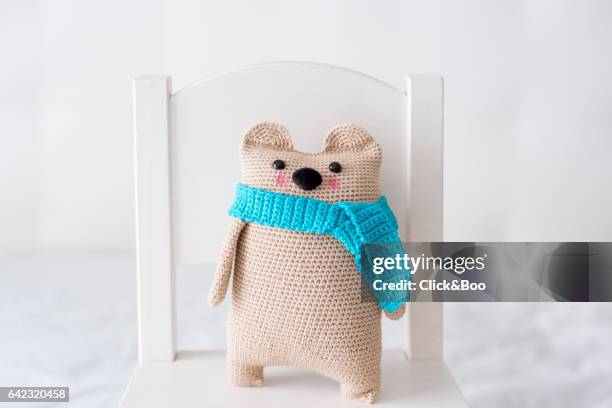 handmade crocheted teddy bear - doll fotografías e imágenes de stock