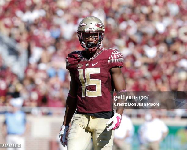 Wide Receiver Travis Rudolph of the Florida State Seminoles during the game against the North Carolina Tar Heels at Doak Campbell Stadium on Bobby...