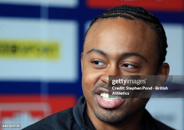 Aries Merritt of USA during a photo call ahead of the Muller Indoor Grand Prix 2017 at the Barclaycard Arena on February 17, 2017 in Birmingham,...