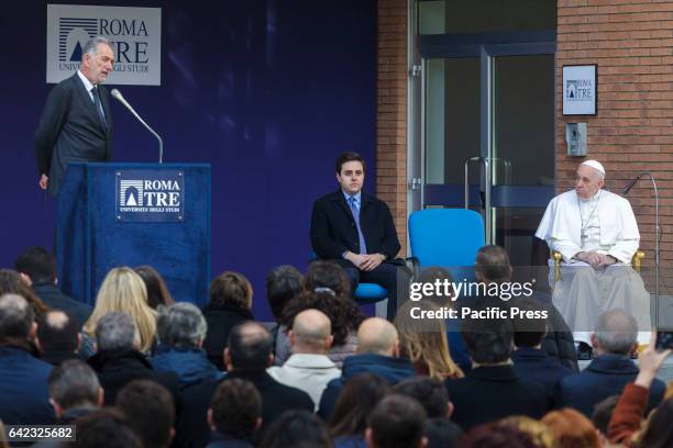 The Rector of the University and Architect Mario Panizza speaks at the Roma Tre University, one of Rome's three state run universities, during Pope...