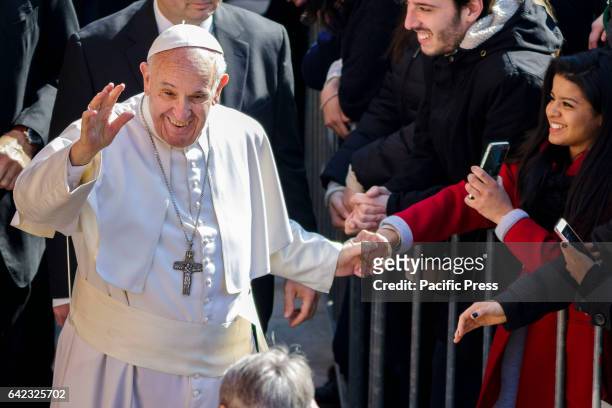 Pope Francis leaves at the end of his visits at the Roma Tre University, one of Rome's three state run universities, in Rome, Italy. Pope Francis...