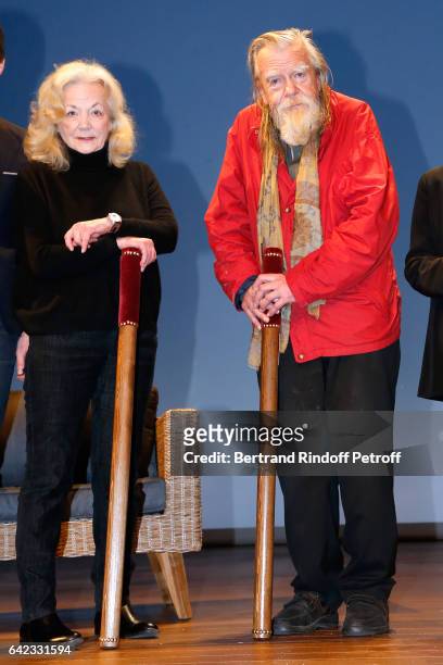 Prix Du Brigadier 2016", Catherine Hiegel and "Brigadier d'Honneur", Michael Lonsdale attend the "Prix Du Brigadier 2016" at Theatre Montparnasse on...