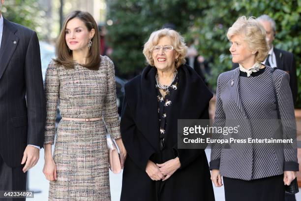 Queen Letizia of Spain , Manuela Carmena and Soledad Becerril attend the exhibition opening 'Obras maestras de Budapest. Del Renacimiento a las...