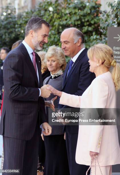 King Felipe of Spain and Carmen Thyssen-Bornemisza attend the exhibition opening 'Obras maestras de Budapest. Del Renacimiento a las Vanguardias' at...