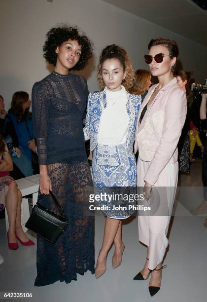 Arlissa, Ella Eyre and Wallis Day attend the Bora Aksu show during London Fashion Week February 2017 collections on February 17, 2017 in London,...