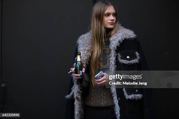 Model Stav Strashko in Marc Jacobs after the Marc Jacobs show on February 17, 2017 in New York City.