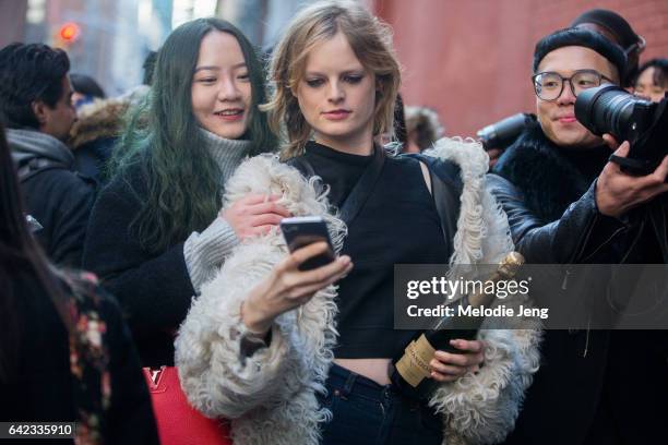 Hanne Gaby Odiele takes a selfie with fans after the Marc Jacobs show on February 17, 2017 in New York City.