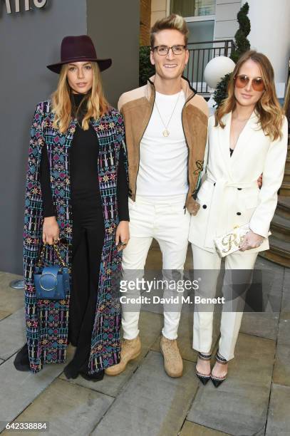 Emma Connolly, Ollie Proudlock and Rosie Fortescue attend the DAKS show at the Langham Hotel during the London Fashion Week February 2017 collections...