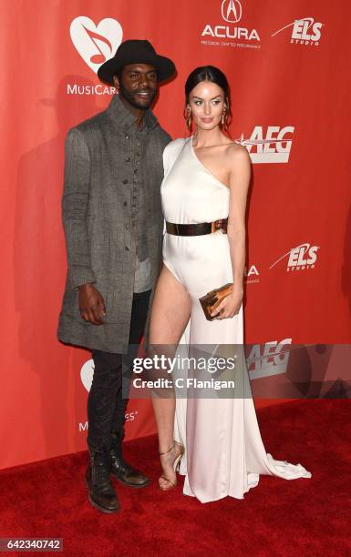 Musician Gary Clark Jr. And model Nicole Trunfio attend MusiCares Person of the Year honoring Tom Petty at the Los Angeles Convention Center on...