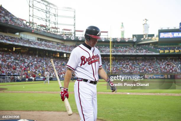 Wild Card Game: Atlanta Braves Chipper Jones walking off field after at bat during game vs St. Louis Cardinals at Turner Field. Final game of Chipper...