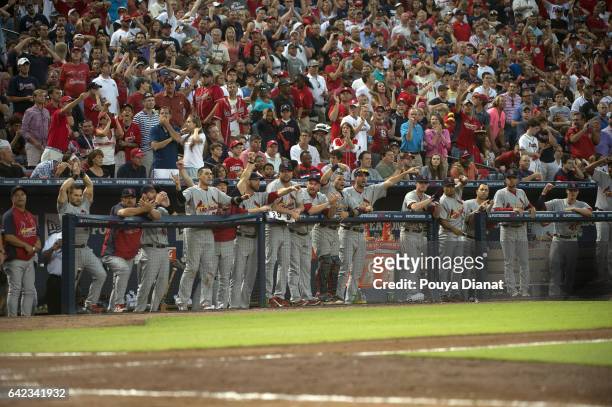 Wild Card Game: St. Louis Cardinals players in dugout during game vs Atlanta Braves at Turner Field. Final game of Chipper Jones' career. Atlanta, GA...