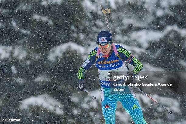 Yuliia Dzhima of Ukraine wins the silver medal during the IBU Biathlon World Championships Women's Relay on February 17, 2017 in Hochfilzen, Austria.