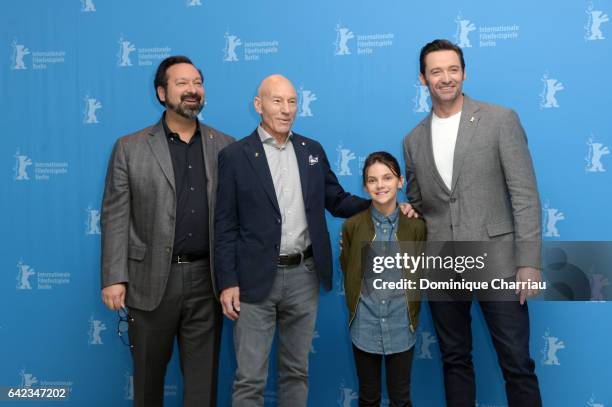 Director James Mangold,actors Patrick Stewart, Dafne Keen and Hugh Jackman attend the 'Logan' photo call during the 67th Berlinale International Film...
