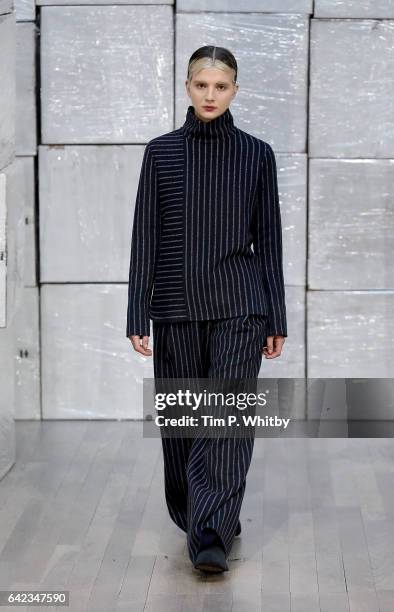 Model at the HAIZHENWANG presentation during the London Fashion Week February 2017 collections on February 17, 2017 in London, England.