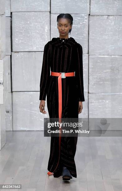 Model at the HAIZHENWANG presentation during the London Fashion Week February 2017 collections on February 17, 2017 in London, England.