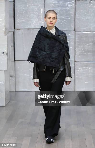 Model at the HAIZHENWANG presentation during the London Fashion Week February 2017 collections on February 17, 2017 in London, England.