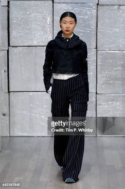 Model at the HAIZHENWANG presentation during the London Fashion Week February 2017 collections on February 17, 2017 in London, England.