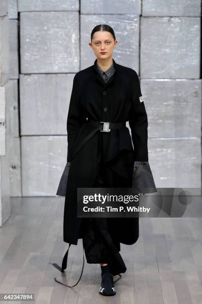 Model at the HAIZHENWANG presentation during the London Fashion Week February 2017 collections on February 17, 2017 in London, England.