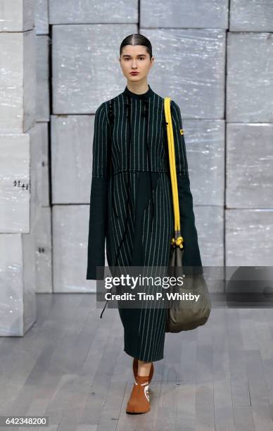 Model at the HAIZHENWANG presentation during the London Fashion Week February 2017 collections on February 17, 2017 in London, England.