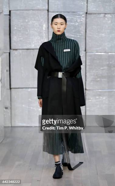 Model at the HAIZHENWANG presentation during the London Fashion Week February 2017 collections on February 17, 2017 in London, England.