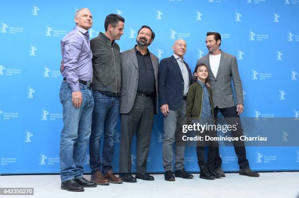 Producers Hutch Parker, Simon Kinberg, director James Mangold,actors Patrick Stewart, Dafne Keen and Hugh Jackman attend the 'Logan' photo call...