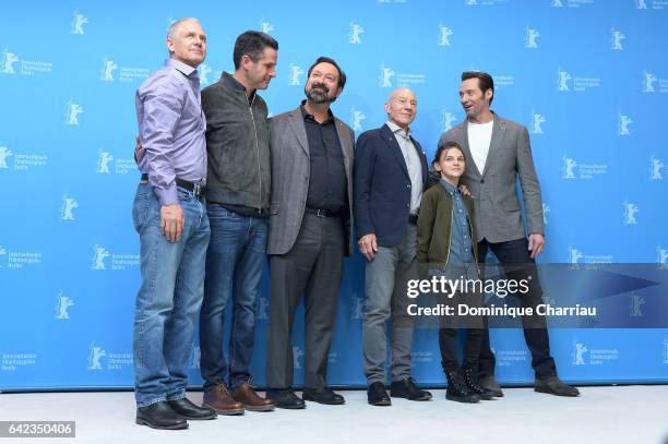 Producers Hutch Parker, Simon Kinberg, director James Mangold,actors Patrick Stewart, Dafne Keen and Hugh Jackman attend the 'Logan' photo call...