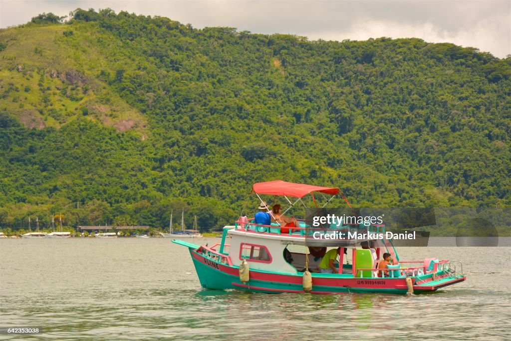 Day-trip tourist boat in the bay of Paraty, Rio de Janeiro