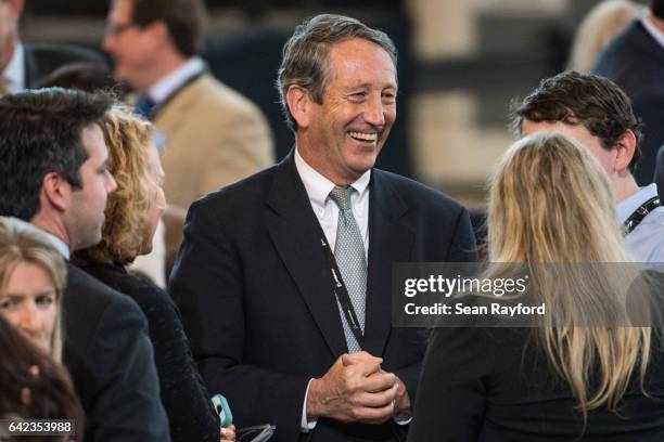 Rep. Mark Sanford talks with people before the debut event for the Dreamliner 787-10 where U.S. President Donald Trump plans to visit, at Boeing's...