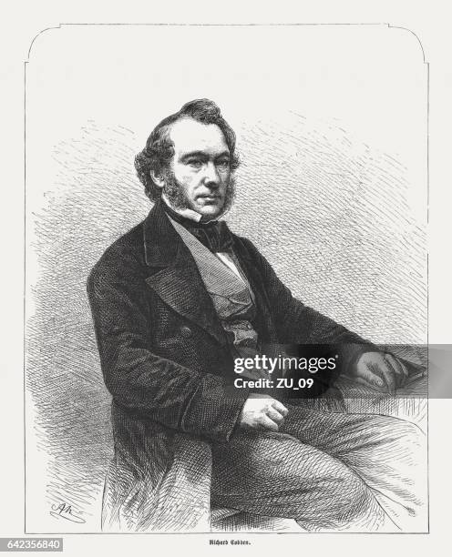 richard cobden (1804-1865), british manufacturer, wood engraving, published in 1865 - industrial revolution stock pictures, royalty-free photos & images