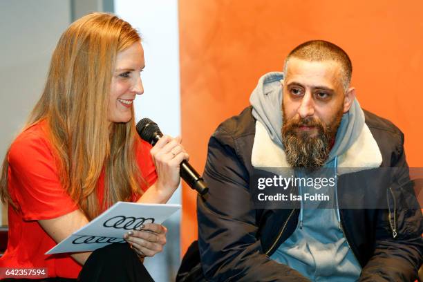 Actor Kida Khodr Ramadan discuss with host Caro Matzko during the Berlinale Open House Panel '4 Blocks' at Audi Berlinale Lounge on February 17, 2017...