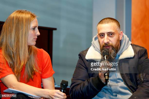 Actor Kida Khodr Ramadan discuss with host Caro Matzko during the Berlinale Open House Panel '4 Blocks' at Audi Berlinale Lounge on February 17, 2017...