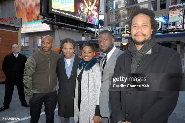 Antoine Harris, Jesse Jackson Jr., Afton Williamson, Sinqua Walls and Seith Mann of Vh1's "The Breaks" attends the Nasdaq opening bell at NASDAQ on...