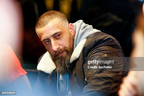 Actor Kida Khodr Ramadan discuss with host Caro Matzko during the Berlinale Open House Panel '4 Blocks' at Audi Berlinale Lounge on February 17, 2017...