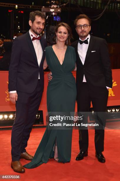 Actors Mircea Postelnicu, Diana Cavallioti and director Calin Peter Netzer attend the 'Ana, mon amour' premiere during the 67th Berlinale...