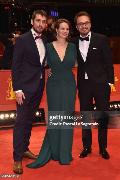 Actors Mircea Postelnicu, Diana Cavallioti and director Calin Peter Netzer attend the 'Ana, mon amour' premiere during the 67th Berlinale...