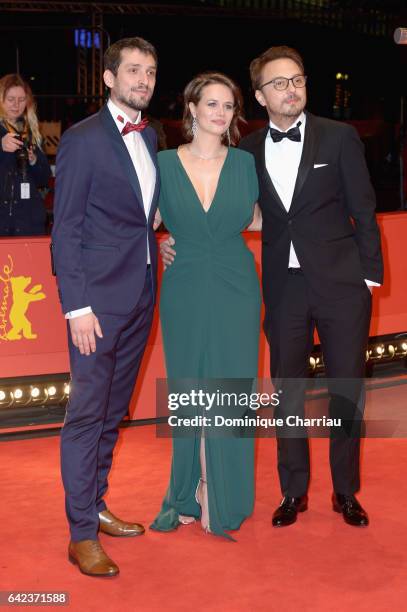 Actors Mircea Postelnicu, Diana Cavallioti and director Calin Peter Netzer attend the 'Ana, mon amour' premiere during the 67th Berlinale...