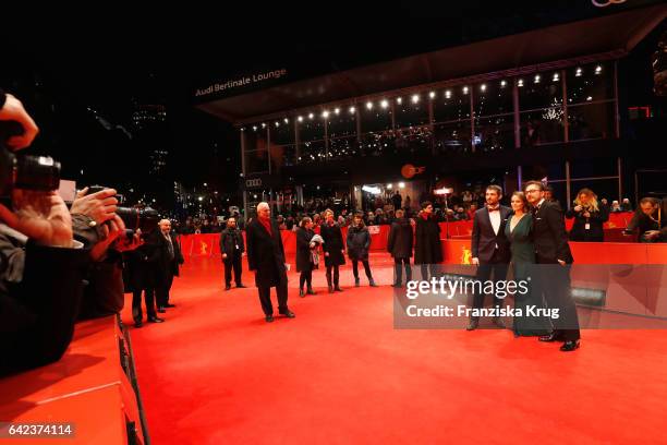 Actors Mircea Postelnicu, Diana Cavallioti and director Calin Peter Netzer attend the 'Ana, mon amour' premiere during the 67th Berlinale...