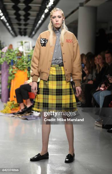 Model walks the runway at the Ashley Williams show at the BFC Show Space during the London Fashion Week February 2017 collections on February 17,...