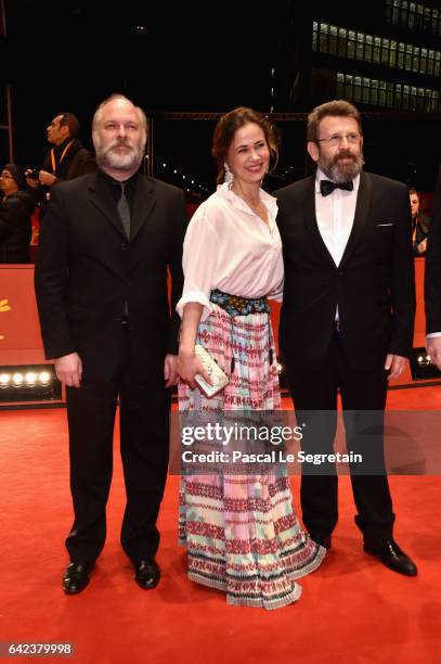 Actor Vlad Ivanov, Screenwriter Iulia Lumanare and actor Adrian Titieni attend the 'Ana, mon amour' premiere during the 67th Berlinale International...