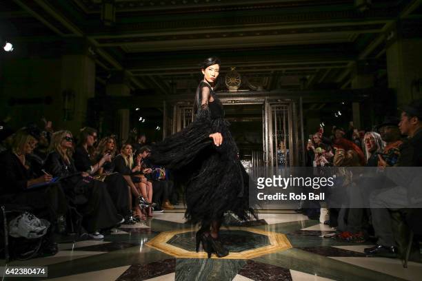 Alternative view of a model on the Runway for Mark Fast during the London Fashion Week February 2017 collections on February 17, 2017 in London,...