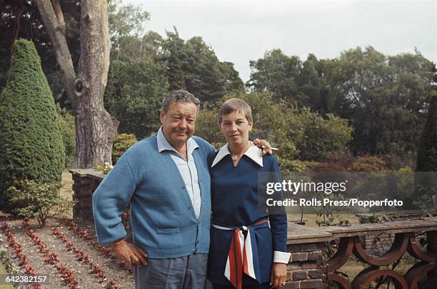 American comedian and actor, Jackie Gleason pictured with his second wife Beverly McKittrick on their wedding day in Ashford, England on 4th July...