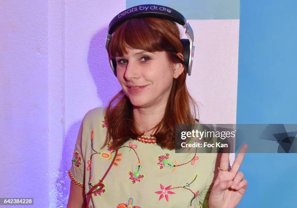 Cecile Togni performs during the 'Manish Arora Loves Derhy' launch party on February 16, 2017 in Paris, France.