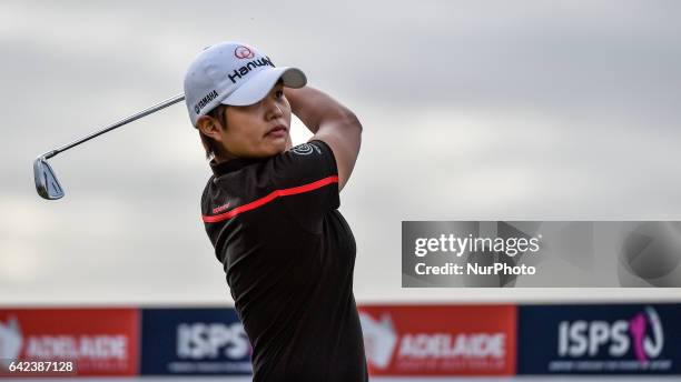 Haru Nomura of Japan on the 12th tee during round two of the ISPS Handa Women's Australian Open at Royal Adelaide Golf Club on February 17, 2017 in...