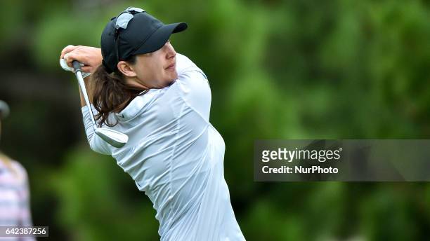 Maude-Aimee Leblanc of Canada on the 11th fairway during round two of the ISPS Handa Women's Australian Open at Royal Adelaide Golf Club on February...