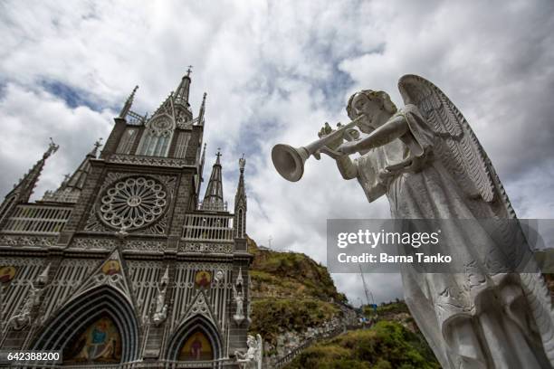 angel statue at las lajas sanctuary - narino stock pictures, royalty-free photos & images