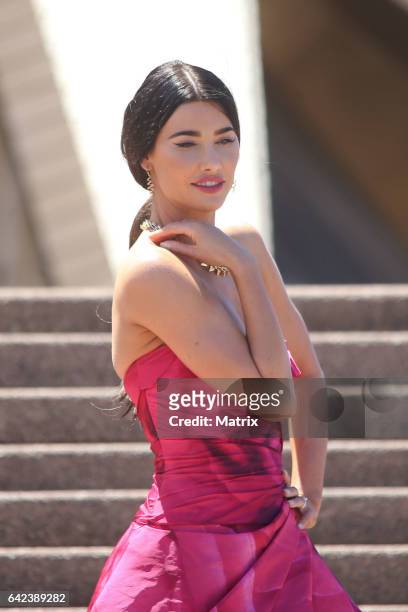 Jacqueline MacInnes Wood is seen filming The Bold and the Beautiful at the Sydney Opera House on February 13, 2017 in Sydney, Australia.
