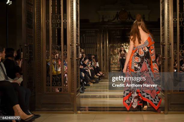 Models walk the runway at the Limkokwing University show at Fashion Scout during the London Fashion Week February 2017 collections on February 17,...